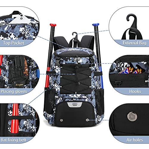 Ai En Jiu Softball Bag, Baseball Bat Bag For Youth Girls Adult, Lightweight Baseball Equipment Backpack With Shoe Compartment, Bat Backpack With Fence Hook For Tball Bat, Helmet(Blackcamouflage) #TOP4