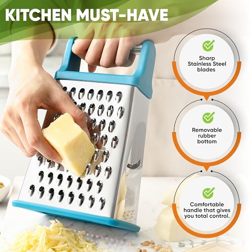 Image of Spring Chef Stainless Steel XL Cheese Grater for Kitchen, Teal