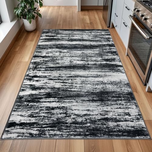 KOZYFLY 4x6 Area Rug Modern Ombre Rugs for Bedroom, Washable Rug Non-Slip Soft Striped Living Room Rug, Black Navy Blue Grey Abstract Carpet for Laundry Nursery