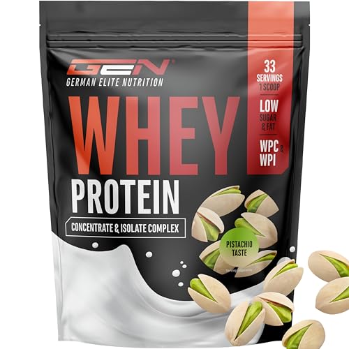 Whey Protein Pulver - 1000 g (Pistazie) - Mit Isolate Anteil - bis zu 22 g Protein pro Portion - Instant lösliches Eiweiß Protein Pulver mit BCAA & EAA