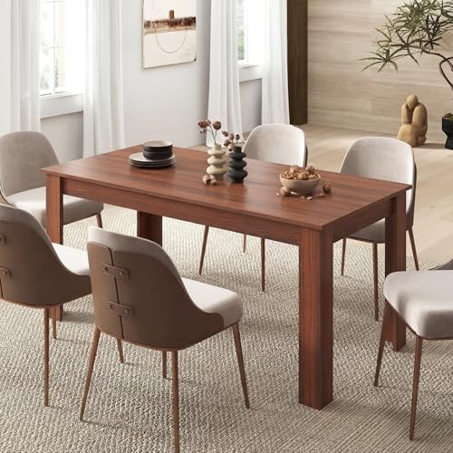 Image of Giantex Dining Table for 4-6, 63 inch L Large Farmhouse Kitchen Table, Wooden Rectangular Dinner Table for Living Dining Room, Home Office, Dinette, 330LBS Capacity, Walnut