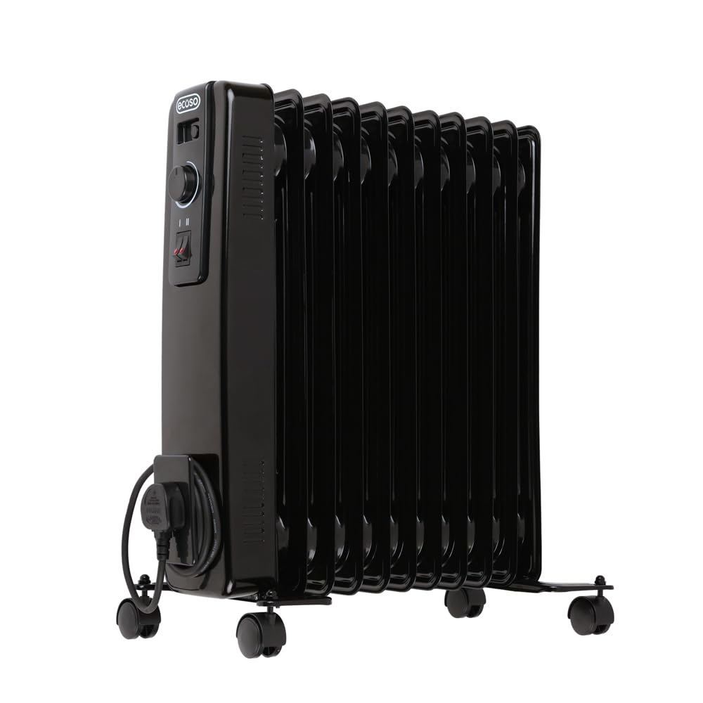 ECOSO Lio 2500W Black UK Plug Oil Filled Electric Radiator - 540mm x 240mm