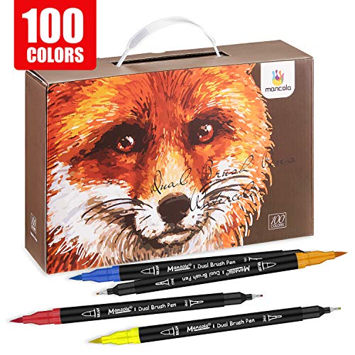 Mancola Dual Brush Pens Art Markers, 100 Colors Fine Point Markers Calligraphy Pens Bullet Journals Markers For Adult Coloring Writing Planner Art Supplier Ma-100B #TOP5