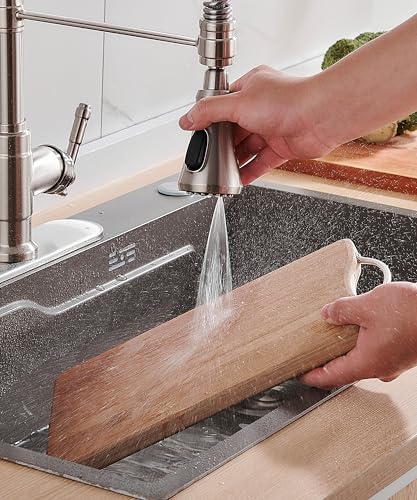 Image of FORIOUS Vintage Kitchen Faucet Pull Down Sprayer Brushed Nickel Stainless Steel, High Arc Single Handle Antique Sink Faucet 1 or 3 Holes for Pot Filler, Farmhouse Camper RV Wet Bar