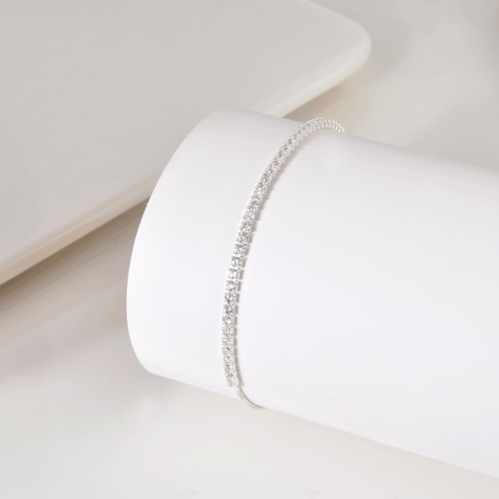 Sterling Silber 925 Tennis Armband mit Shining klein Zirkonia Kristall 14K vergoldetes Armkette 18+4cm