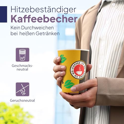 Foto von Inoverse 1000 stück Pappbecher, Einweg Coffee to Go Becher - 200ml, Kaffee to go Becher Pappe, 8oz Trinkbecher für Tee, Einwegbecher, Papierbecher, Kaffeebecher to go, Kaffeetassen, Ø 80 mm