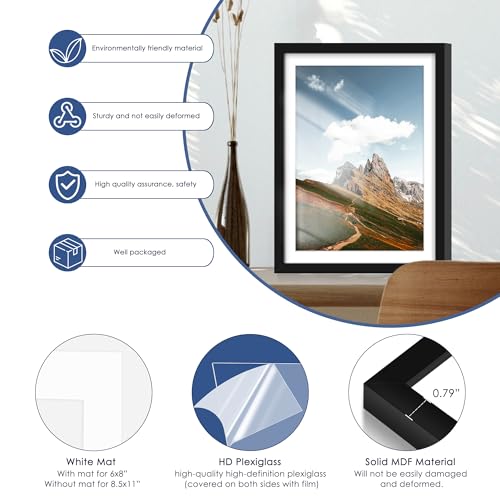 Image of PEALSN 10x13 Picture Frames Set of 6, Display Pictures 9x12 with Mat or 10x13 without Mat for Wall Mounting or Table Top, Photo Frames Collage for Wall Decor, Black.