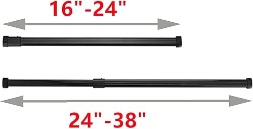 Miniatura 3 de Barra de ropa para armario ajustable con soportes finales Aleación de aluminio Negro 16-24 pulgadas Forma ovalada Cantidad-2pcs