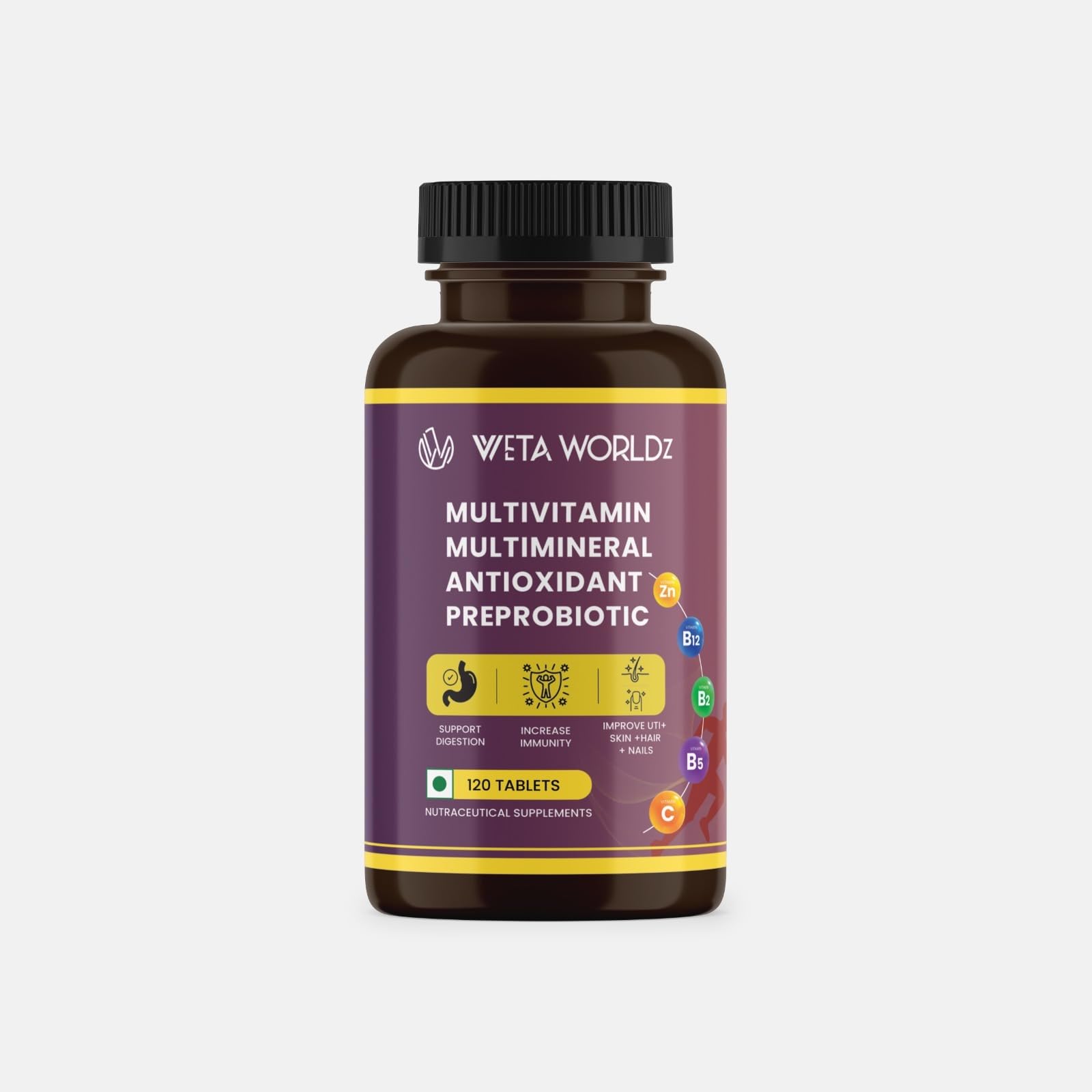 See full amazon price history chart for Weta Worldz 120 Multivitamin Tablets with Pro & Prebiotics | 43 Vitamins & Minerals | Include Vit B12, Vit C, Vit D, E, Zinc & Biotin | Veg Multivitamin Tablet for Men & Women Weta Worldz 120 Multivitamin Tablets with Pro & Prebiotics | 43 Vitamins & Minerals | Include Vit B12, Vit C, Vit D, E, Zinc & Biotin | Veg Multivitamin Tablet for Men & Women (B0DGTJ8D3N) Amazon Price History, Amazon Price Tracker