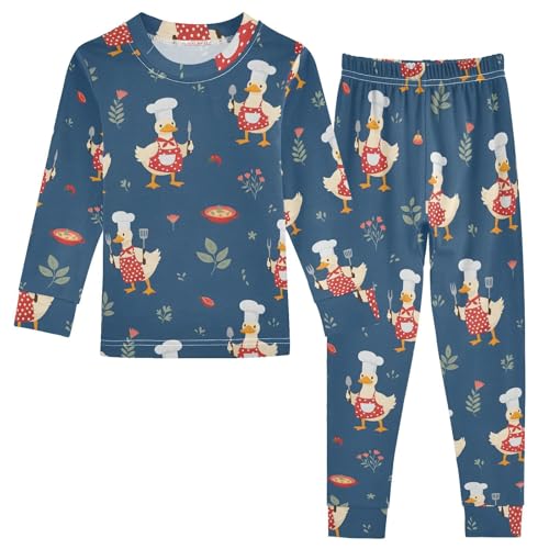 Pajama Sets Long Sleeve Chef Ducks Cooking Pattern Soft Comfy Sleepwear 2 Piece PJS 3-8T