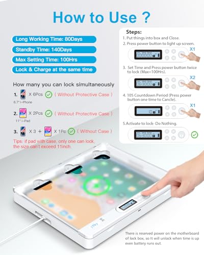 Image of ySky Phone Lock Box with Timer for iPad Under 11inch,Timed Lock Box for iPhone,Tablet,Folded mobiles,Phone Locker for Children to Reduce Screen Time to get Focus Back