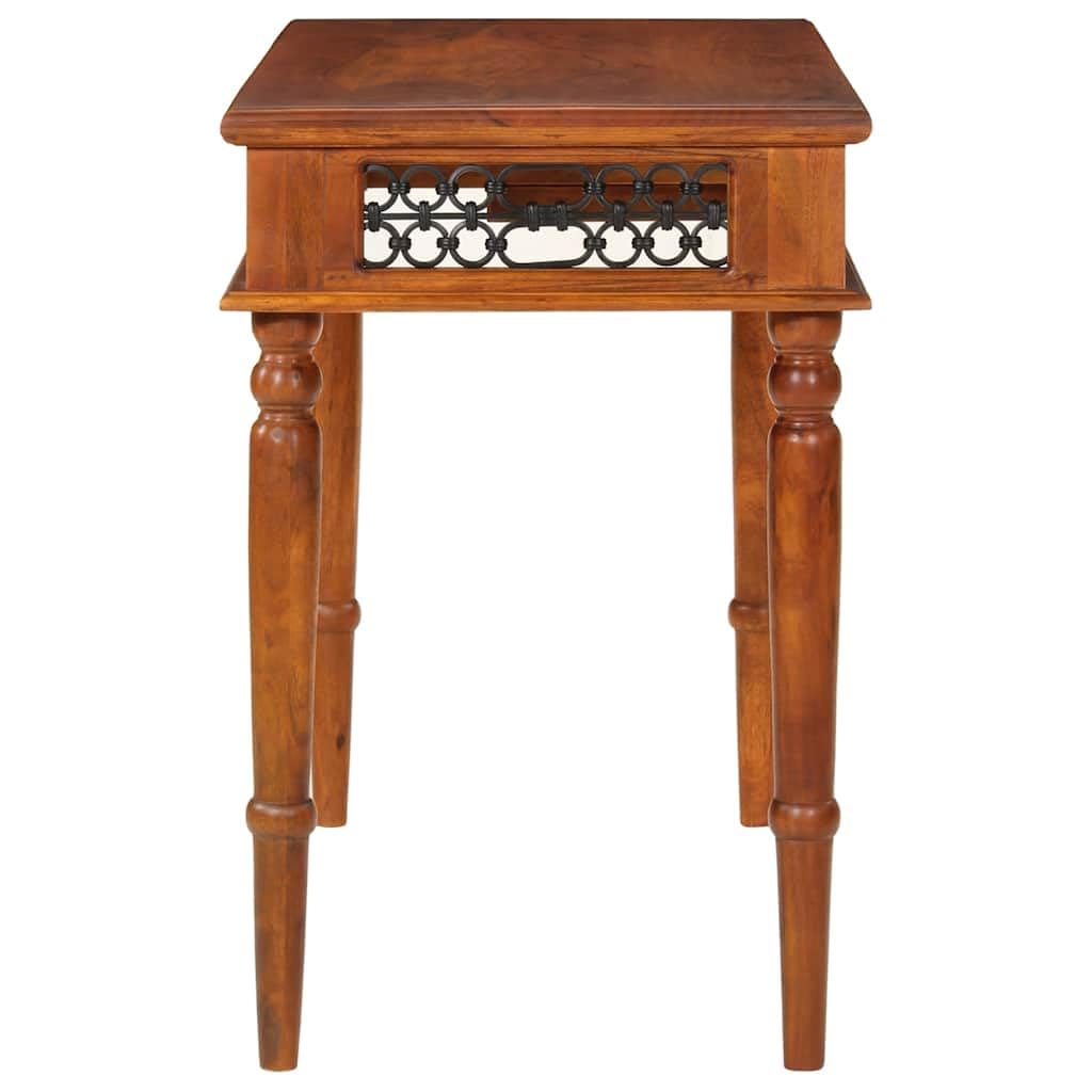 Scrivania in legno di acacia massiccio con cassetto, 110 x 50 x 76 cm, tavolo da lavoro per casa, ufficio, studio, segretario con maniglia in metallo e finitura color miele
