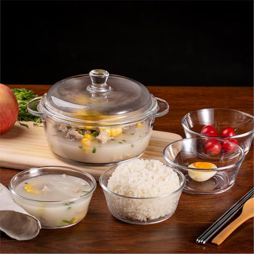 Image of bellemax 1pcs Set of 1000 ml Each Casserole with Glass lid Microwave Oven Safe Serving Bowl Tempered Glass, for Rice and Boiling Food Multipurpose (BM-02)