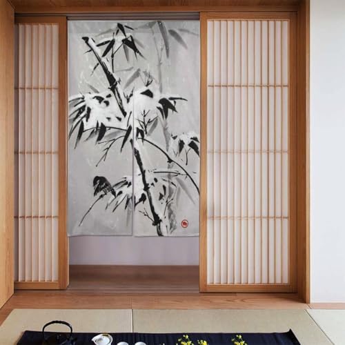 竹画 絵画 水墨画 白黒 ドアカーテン ファッション 暖簾 長さ 北欧 パーティション ブロック おしゃれ 間仕切り 和風 カーテン目隠し遮光 ロング 飾り 見えにくい トイレ キッチ リビング 飲食店 遮光 厚手 柔らかい 飾り 玄関 廊下 寝室 部屋