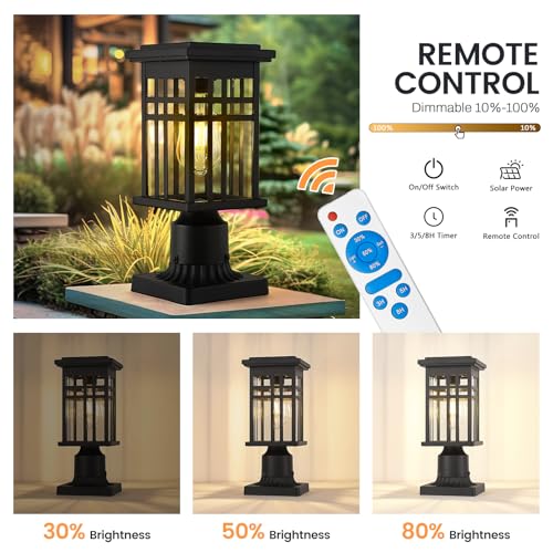 Image of zeyu 2-Pack 12-Inch Solar Column Light, Clear Glass, Black, 20068-P-2 SL BK