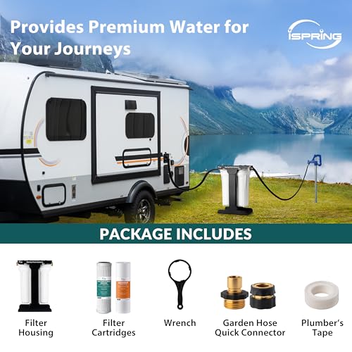 Image of iSpring CW21-BV 2-Stage RV Water Filtration System for Campers, SGS-Tested Bacteria and Viruses Removal, BPA-Free, High Capacity, 3 /4'' Lead-Free Brass Hose Quick Connectors, Tankless