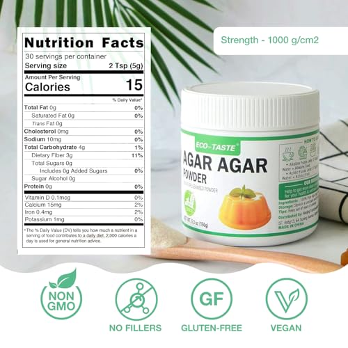 Eco-Taste SUVELAM Agar Agar Powder 1000 Strength, 100% Natural Seaweed, Vegan Gelatin Substitute, Gluten-Free thumb #4
