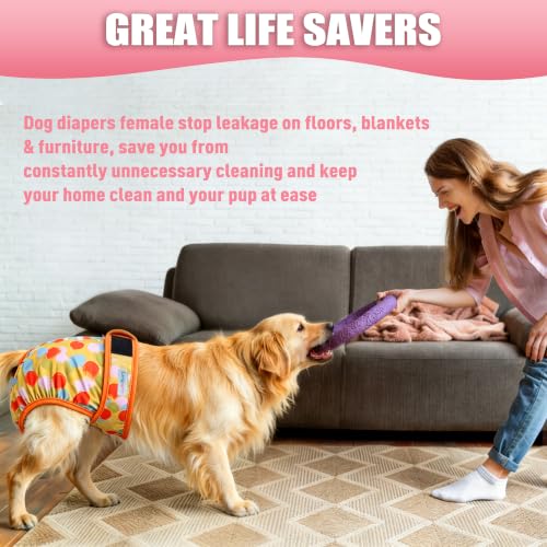 Image of Langsprit Female Dog Diapers for Doggie Puppy,Reusable Dog Period Diapers Female for Heat Peeing,Small Medium Large Doggy Diaper Washable,Dogs Pants 5 Pack, Colorful Geometric, XX-Large