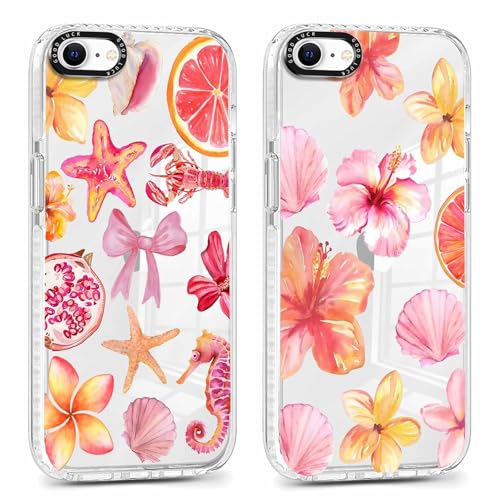 Vxinvnoi 2 Pezzi Cover per iPhone 8/7/SE 2020/SE 2022, Custodia con Disegni Fiori Aesthetic Motivo Ragazze Cover, Trasparente Sottile Silicone Morbida TPU Antiurto Protettiva Case per iPhone 7 4,7',03