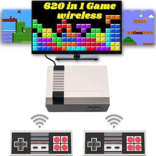 620 Retro Game Console, Mini Classic Game System with 2 Wireless Controllers and Built-in 620 Games, AV Output Plug & Play Childhood Mini Classic Console, Birthday Gifts.