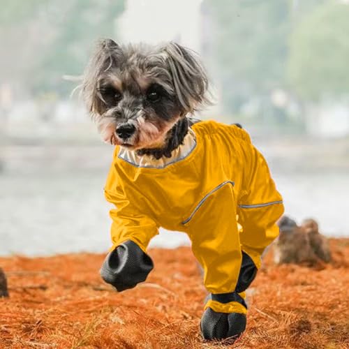 Hundeschuhe, wasserdichte Pfotenschuhe mit Anti-Rutsch Sohle, Verstellbare Hundestiefel für Klein- und Mittelhunde, Gamaschenschutz gegen Schmutz und Nässe (Yellow, XS(1-2.5kg))