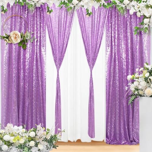 Eternal Beauty Lavender Sequin Backdrop Curtains, 4 Panels 2x8FT