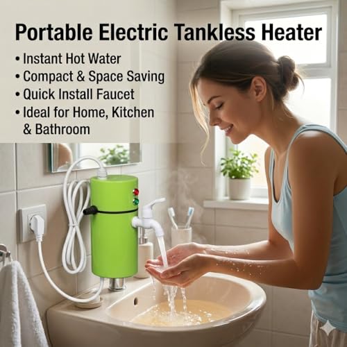 Image of Instant Electric Water Heater with Copper Heating Element, Durable ABS Body & Auto Shut Off Protection, Portable Fast Heating Geyser for Bathroom & Kitchen Use