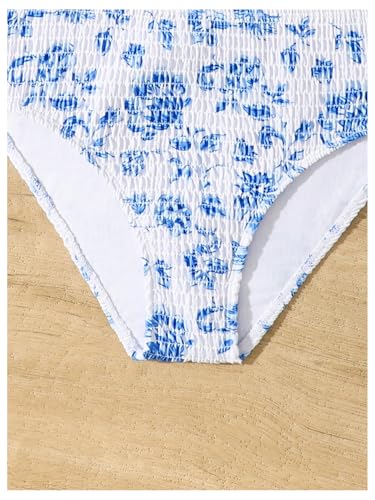 OYOANGLE Girl's 2 Piece Floral Swimsuits Smocked Scoop Neck Bikini Bathing Suit Beachwear4