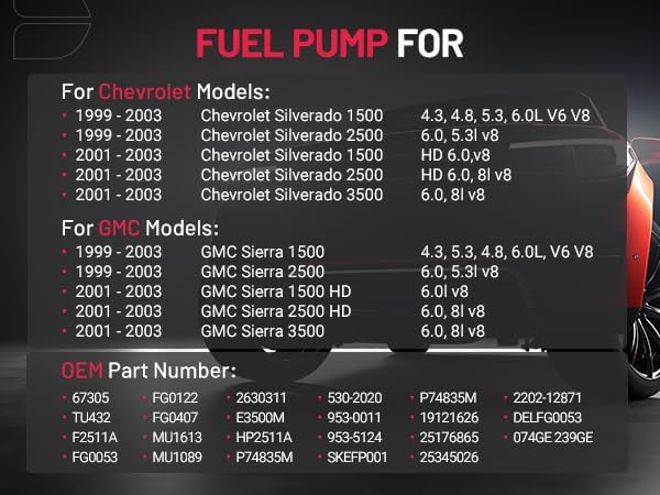 BDFHYK Fuel Pump Module Assembly E3500M Compatible with Chevrolet Pickup Silverado 1999-2004, Compatible with GMC Sierra 1999-2004 4.3L 4.8L 5.3L 6.0L 8.1L w/Sending Unit Fuel Pressure Sensor - Image 7
