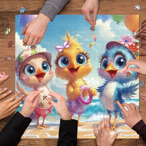 Beach Chicken Puzzles para adultos 1000 piezas, rompecabezas familia pollo de acción de gracias, colorido rompecabezas de animal lindo para arte de pared miniatura 7