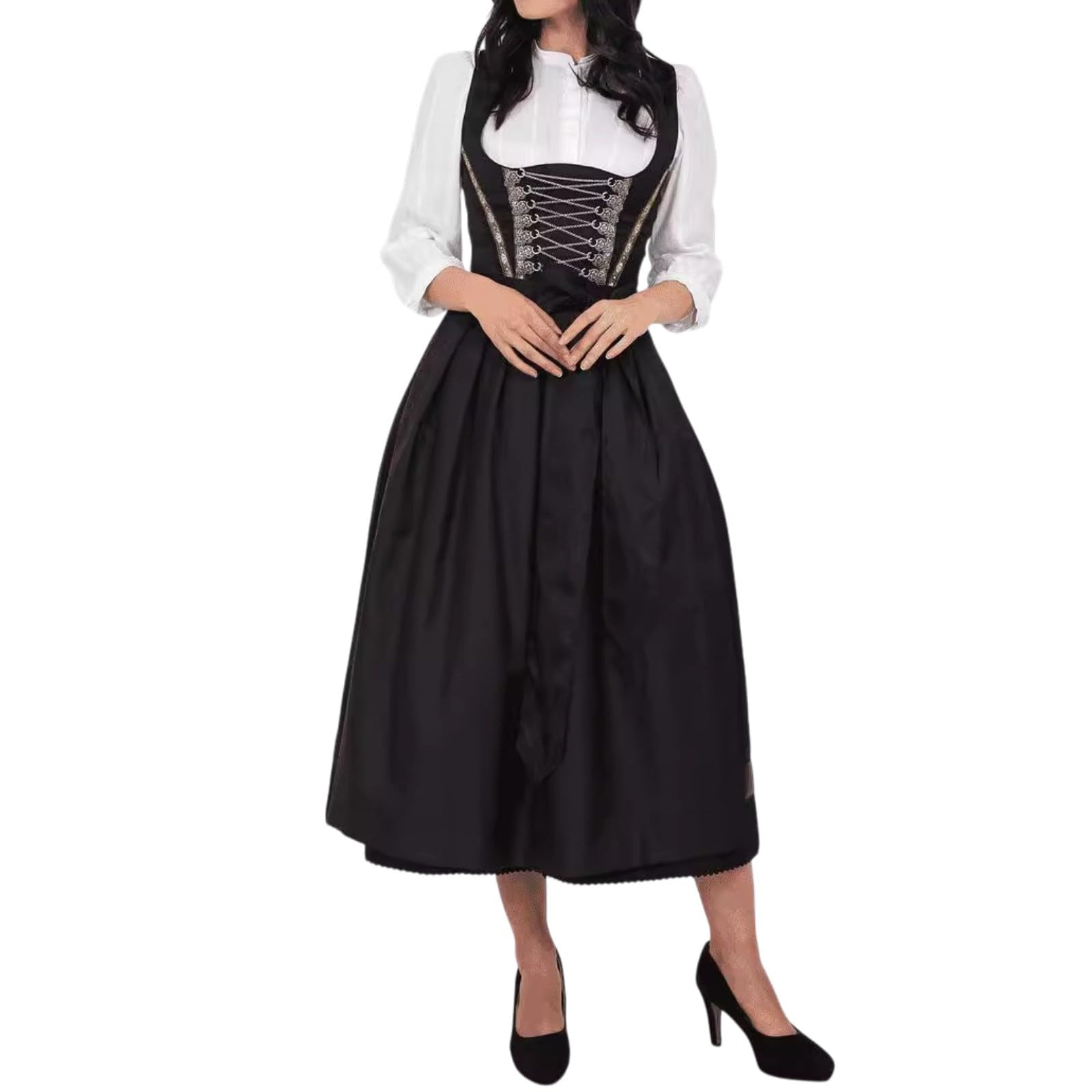Dirndl Damen Bauchumfang Korsett Schlankheitskleid Bühne Auftritt Dirndel Kostüm Karomuster Reißverschluss Vorne Retro