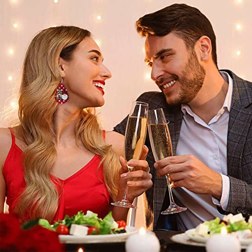 Fzbali Valentine's Day Gnome Love Heart Red Pink Faux Leather Drop Black Striped Buffalo Plaid Check Dangle Earrings Zebra Leopard Teardrop Cheetah Polka Dots Jewelry For Women Girls Set Of 12 #TOP5