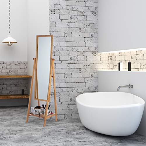 Relaxdays, Natuurlijke staande spiegel bamboe, draaibare spiegel, kleedspiegel met plank, om neer te zetten, h x b x d: 160 x 40 x 36 cm, standaard - Image 3