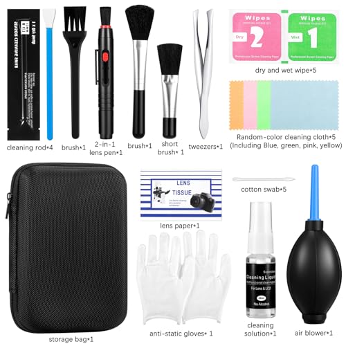 Camera Cleaning kit – Professional Camera Lens Cleaning Kit,Complete DSLR &amp; Mirrorless Camera Sensor Cleaning Set Kit with Lens Pen, Blower, Brush, and Solution for Photography Essentials