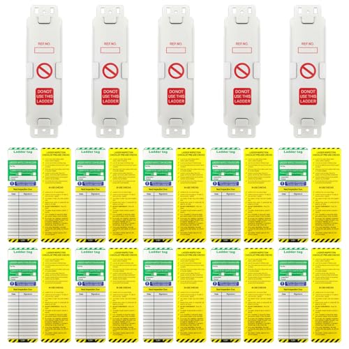 Ladder Tags - 5 Holders and 10 Ladder Inspection Tag Inserts Ladder Inspection Tag Safety Protect for Indoor & Outdoor