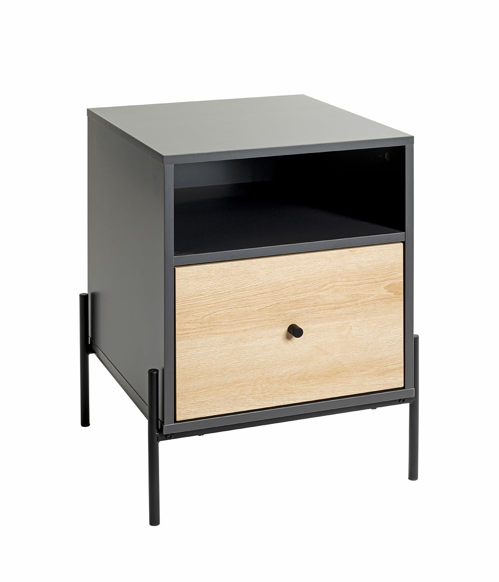 HAKU Console, Bedside table anthracite, oak, black, MDF, Metal - Dim.: W 45 x H 60 x D 47 cm, Style: Modern