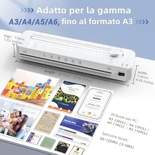 Plastificatrice A3,30 buste di plastificazione,Adatto per A3/A4/A5/A6,A3 Plastificatrici con taglierina di carta e angolo rotondo,Set Plastificatrice a caldo e freddo per ufficio,casa,scuola