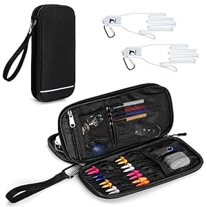 GOBUROS Golf Glove Holder, Golf Glove Case with A Pair of Golf Gloves Stretcher with Hook, Protective Golf Accessory Case for Tees, Ball Markers, Phone and Golf Essentials