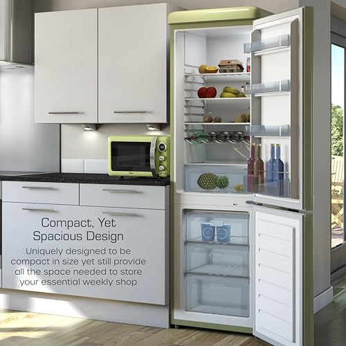 Swan Retro 70/30 Fridge Freezer with 4 Glass Shelves, 3 Freezer Drawers, Salad Crisper, Chrome Wine Rack, Green, SR11020GNE - Image 5