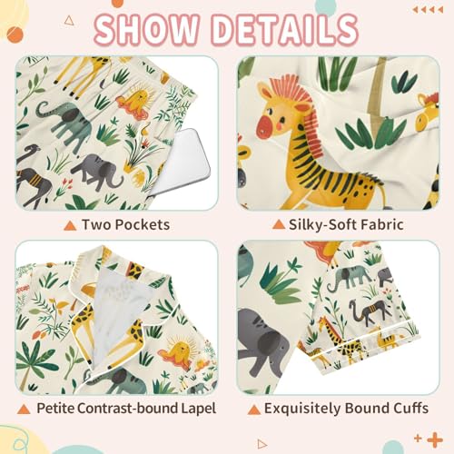 senya Giraffes Tree Satin Summer Pajama Sets Silk Short Sleeve Button Down Sleepwear3