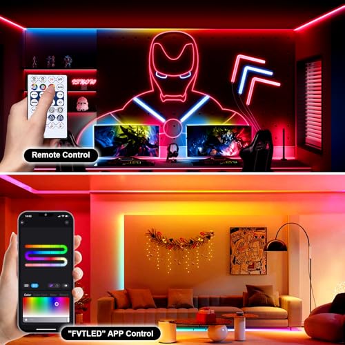 Image of Smart IC RGB COB Led Light Strip 32.8FT /10m, 24V 10mm Width Led Tape Lights with WiFi Bluetooth APP Remote Control, Flexible Addressable Color Chasing Light for TV Backlight Bedroom Party