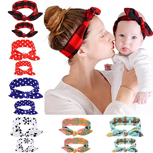 2 Pack Mom and Baby Matching Headbands, Mommy and Me Headband Set Matching Floral Headbands with Rabbit Ears for Mother Daughter2