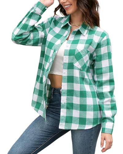 Image of SANGTREE Girls & Women's Long Sleeve Flannel Plaid Shirt Button Down Shirts, 3 Months - US 2XL