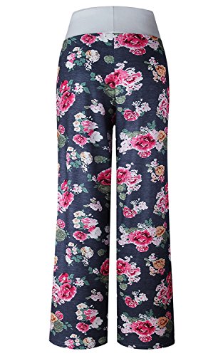 Image of AMiERY Women's Comfy Casual Pajama Pants Floral Print Drawstring Palazzo Lounge Pants Wide Leg