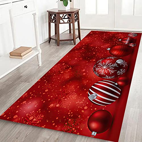 Christmas Runner Rugs, Soft Christmas Red Balls Rugs, (6 * 2Ft) Xmas Runner Area Rugs Non-Slip Floor Mat for Hallways Indoor Home Living Room or Bedroom