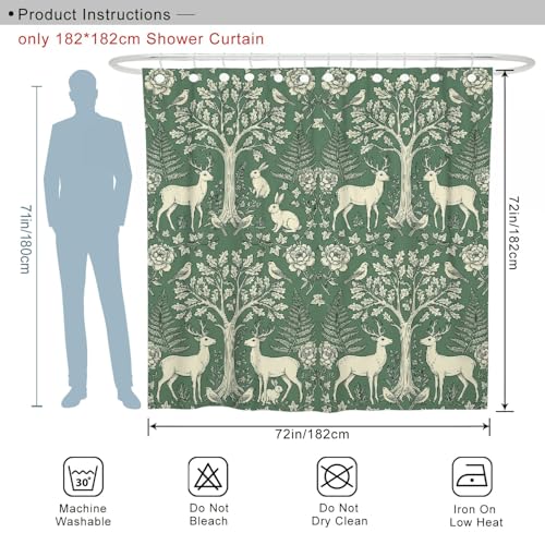 Rideau de douche cerf et lapin vert automne lavable 183x183 cm