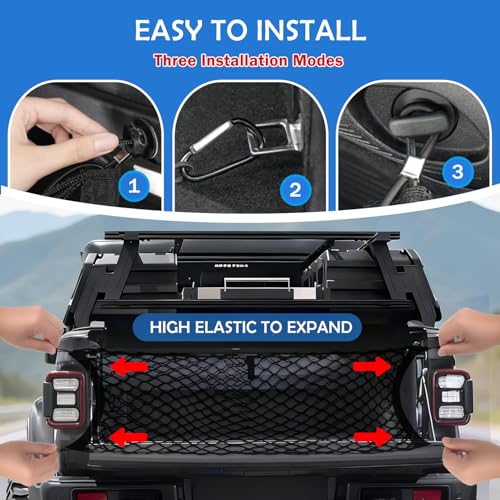 Image of Envelope Style Cargo Net for 2020-2026 Jeep Gladiator Accessories, Rear Trunk SUV Mesh Cargo Net, Upgraded 5mm Bungee & Double-Layer Nylon Storage Tailgate Netting Grocery&Tools Holder Organizer