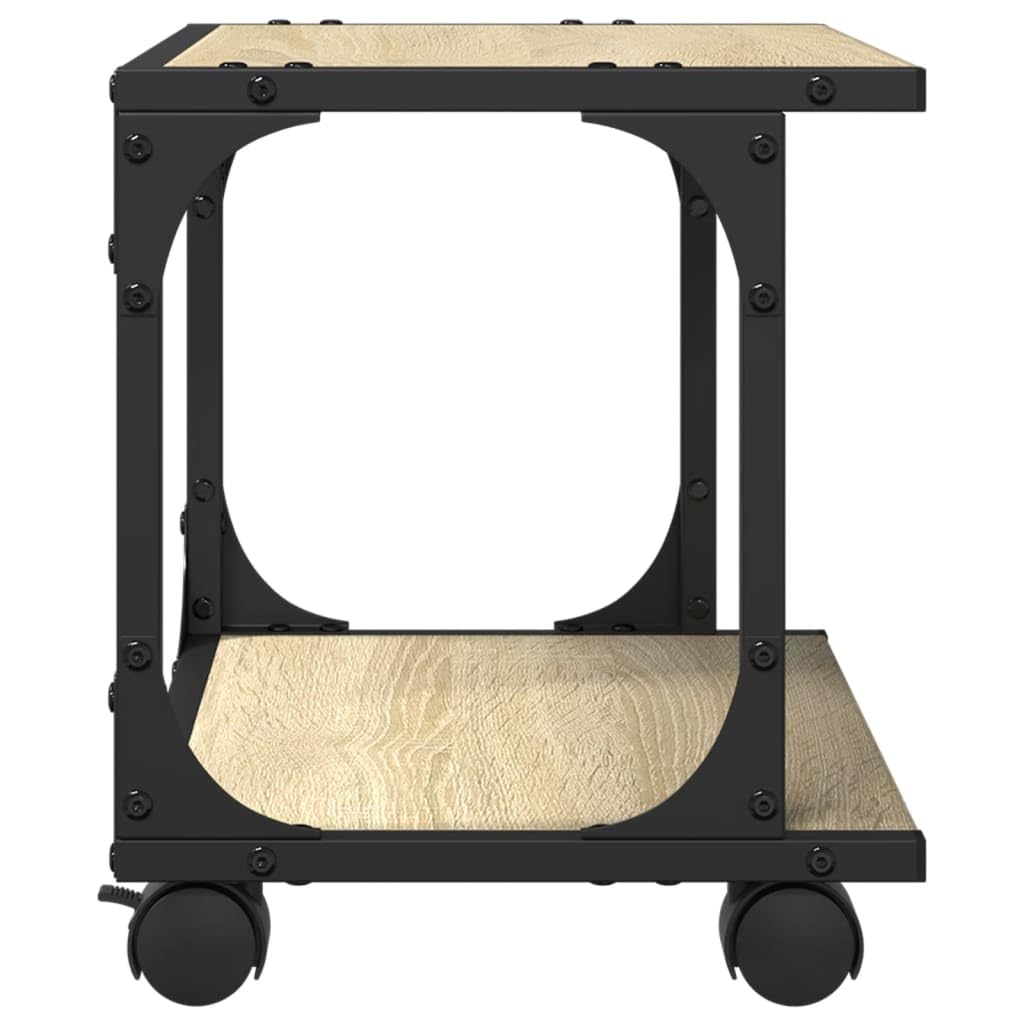 Supporto per stampante con 2 ripiani, rovere Sonoma, 41 x 28 x 33,5 cm, scaffale per stampante in legno con telaio in acciaio, tavolo per stampante con 4 ruote (2 bloccabili), multifunzione