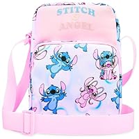Disney Stitch Handbag for Girls Cross Body Bag Teens with Adjustable Strap for Shopping Days Out Holiday School Frozen Gifts for Girls (Pink Stitch Angel)