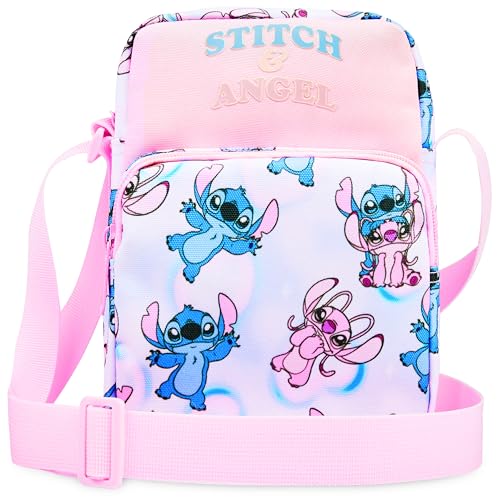 Disney Bolsa tiracolo Stitch para meninas, adolescentes, bolsa de moedas, coisas fofas, itens essenciais de viagem, presentes para meninas, rosa, One Size